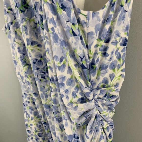 Lauren Ralph Lauren Sleeveless  Floral Jersey Dress Blue Stretch Rouched Mini 14 - Picture 5 of 11